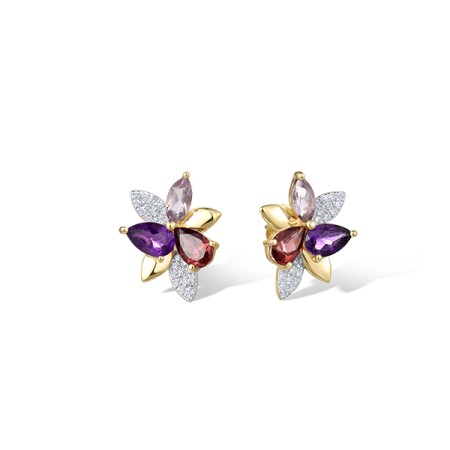 14KYW Earrings Diamond,Garnet,Amethyst (E322106AGA14KYW)