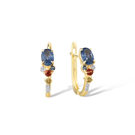 14KYW Earrings Yellow Sapphire,Blue Sapphire,Diamond,Orange Sapphire (E322110OSSY14KYW)