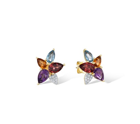14KYW Earrings Diamond,Garnet,Amethyst,Blue Topaz (Swiss Blue),Citrine (E322115MUL14KYW)