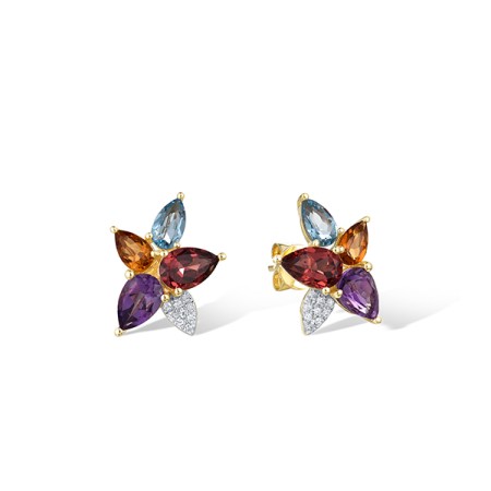 14KYW Earrings Diamond,Garnet,Amethyst,Blue Topaz (Swiss Blue),Citrine (E322115MUL14KYW)