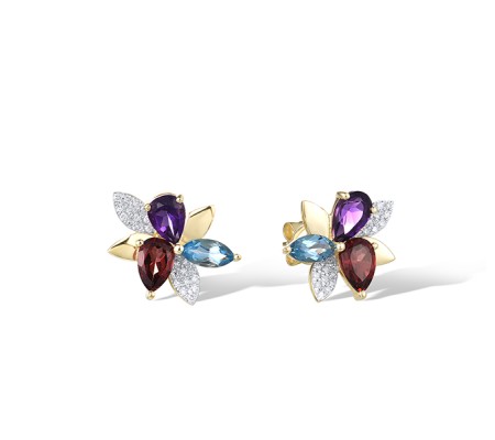 14KYW Earrings Amethyst,Blue Topaz (Swiss Blue),Diamond,Garnet (E322141ABLG14KYW)