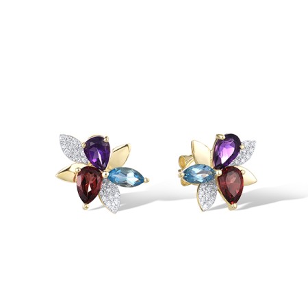14KYW Earrings Amethyst,Blue Topaz (Swiss Blue),Diamond,Garnet (E322141ABLG14KYW)