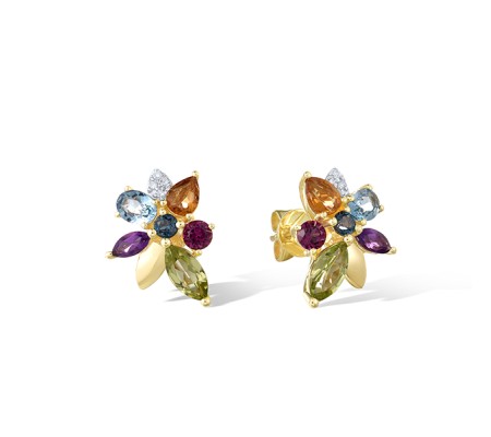 14KYW Earrings Rhodolite Garnet,Amethyst,Blue Topaz (Swiss Blue),Citrine,Diamond,London Blue Topaz,Peridot (E322142MUL14KYW)