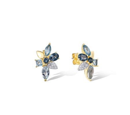 14KYW Earrings Diamond,London Blue Topaz,Blue Topaz (Sky Blue),Blue Topaz (Swiss Blue) (E322143BKLT14KYW)