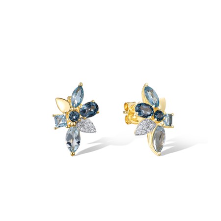 14KYW Earrings Diamond,London Blue Topaz,Blue Topaz (Sky Blue),Blue Topaz (Swiss Blue) (E322143BKLT14KYW)