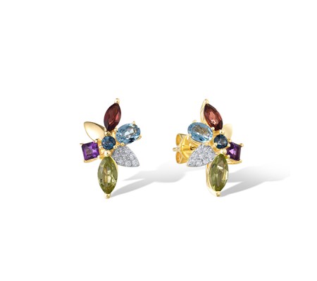 14KYW Earrings Blue Topaz (Swiss Blue),Diamond,Garnet,London Blue Topaz,Peridot,Amethyst (E322143MUL14KYW)