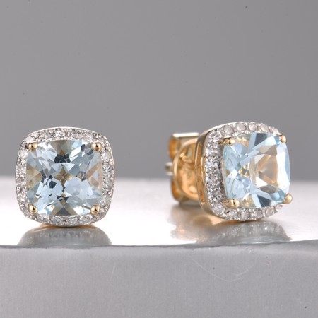 14KYW Earrings Blue Topaz (Sky Blue),Diamond (E322150BKT14KYW)