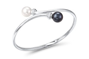 14KW Bangle Black Fresh Water Cultured Pearl,Diamond,Fresh Water White Pearl (G300756BPW14KW)