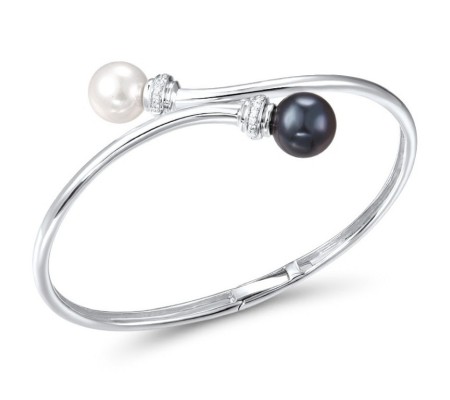 14KW Bangle Black Fresh Water Cultured Pearl,Diamond,Fresh Water White Pearl (G300756BPW14KW)