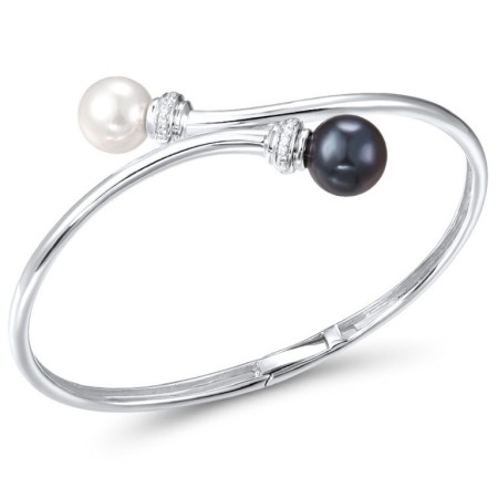 14KW Bangle Black Fresh Water Cultured Pearl,Diamond,Fresh Water White Pearl (G300756BPW14KW)
