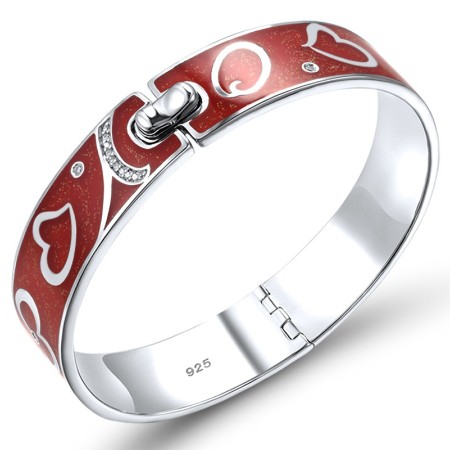 Sterling Silver Bangle Enamel,White Cubic Zirconia (G301246ENASL925)