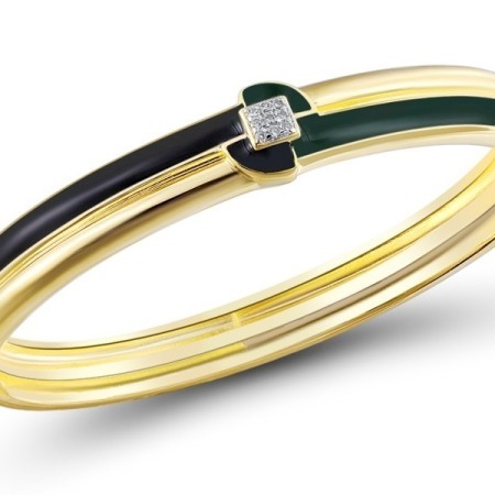 Sterling Silver w/ IONIC YELLOW PLATING Bangle Enamel,White Cubic Zirconia (G304820ENASP925)