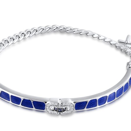 Sterling Silver Bangle White Cubic Zirconia,Blue Nano Cubic Zirconia,Enamel (G304823ENASL925)
