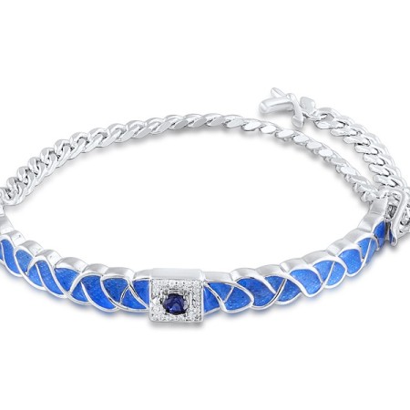 Sterling Silver Bangle Blue Nano Cubic Zirconia,Enamel,White Cubic Zirconia (G304826ENASL925)