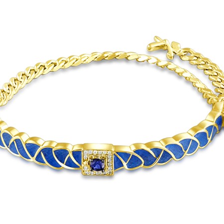 Sterling Silver w/ Yellow Plating Bangle Blue Nano Cubic Zirconia,Enamel,White Cubic Zirconia (G304826ENASY925)