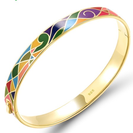 Sterling Silver w/ Yellow Plating Bangle Enamel (G305434ENASY925)