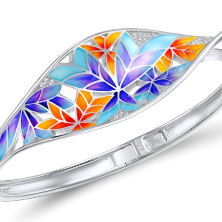 Sterling Silver Bangle Enamel,White Cubic Zirconia (G308607ENA1SL925)