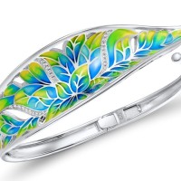 Sterling Silver Bangle Enamel,White Cubic Zirconia (G308609ENA1SL925)