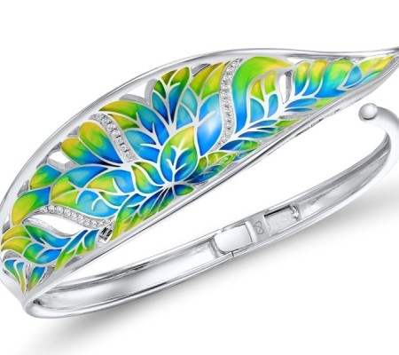 Sterling Silver Bangle Enamel,White Cubic Zirconia (G308609ENA1SL925)