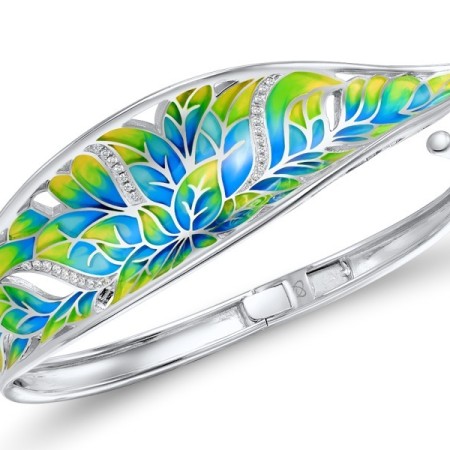 Sterling Silver Bangle Enamel,White Cubic Zirconia (G308609ENA1SL925)