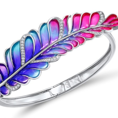 Sterling Silver Bangle Enamel,White Cubic Zirconia (G308610ENA1SL925)