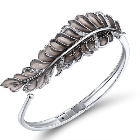 Sterling Silver Bangle Enamel,White Cubic Zirconia (G308610ENA3SL925)