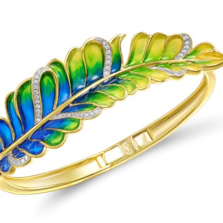 Sterling Silver w/ Yellow Plating Bangle Enamel,White Cubic Zirconia (G308610ENASY925)