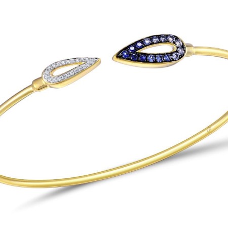Sterling Silver w/ Yellow Plating Bangle Created Sapphire,White Cubic Zirconia (G309464CRSZSY925)
