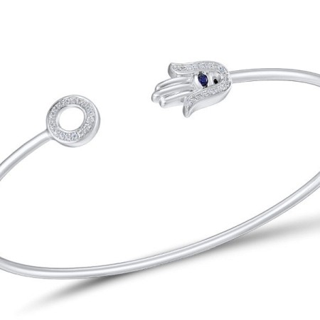 Sterling Silver Bangle Created Sapphire,White Cubic Zirconia (G309469CRSZSL925)