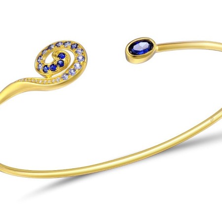 Sterling Silver w/ Yellow Plating Bangle Created Sapphire,White Cubic Zirconia (G309472CRSZSY925)