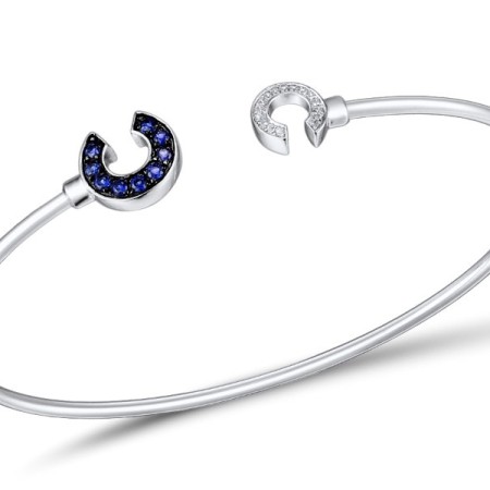 Sterling Silver Bangle Created Sapphire,White Cubic Zirconia (G309473CRSZSL925)