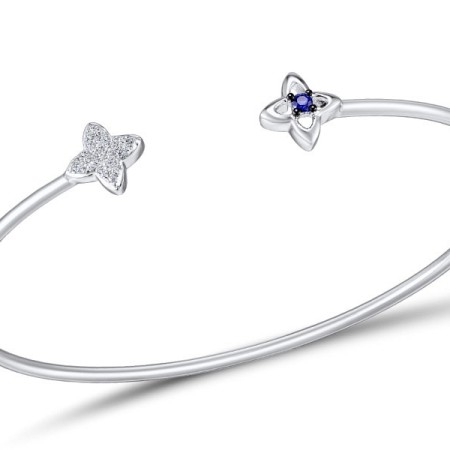 Sterling Silver Bangle Created Sapphire,White Cubic Zirconia (G309479CRSZSL925)