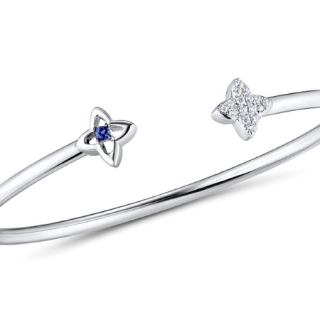 Sterling Silver w/ Black White Plating Bangle Created Sapphire,White Cubic Zirconia (G309479SCRSZSK925)
