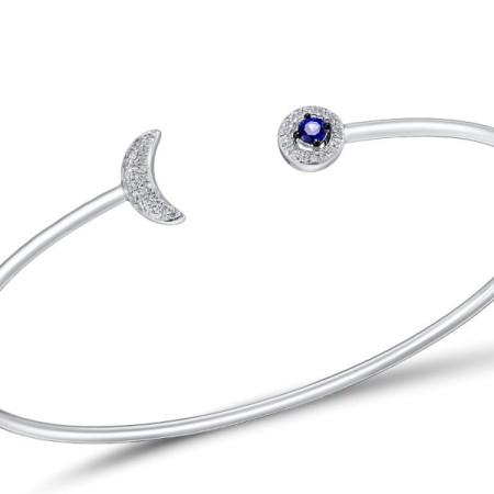 Sterling Silver Bangle Created Sapphire,White Cubic Zirconia (G309483CRSZSL925)