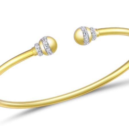 Sterling Silver w/ Yellow Plating Bangle White Cubic Zirconia (G309489WCZSY925)