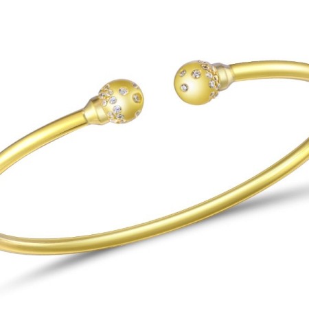 Sterling Silver w/ Yellow Plating Bangle White Cubic Zirconia (G309491WCZSY925)