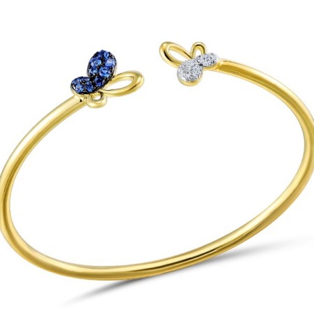 Sterling Silver w/ Yellow Plating Bangle Blue Spinel,White Cubic Zirconia (G309493BLZSY925)
