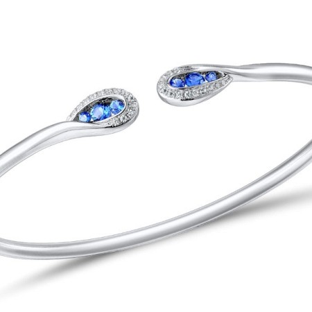 Sterling Silver Bangle Blue Spinel,White Cubic Zirconia (G309496BLZSL925)