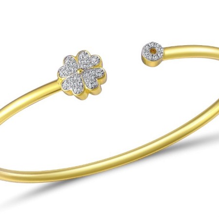 Sterling Silver w/ Yellow Plating Bangle White Cubic Zirconia (G309498WCZSY925)