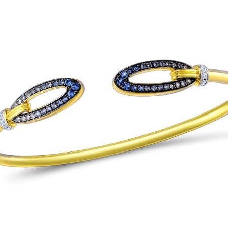 Sterling Silver w/ Yellow Plating Bangle Blue Spinel,White Cubic Zirconia (G309503BLZSY925)
