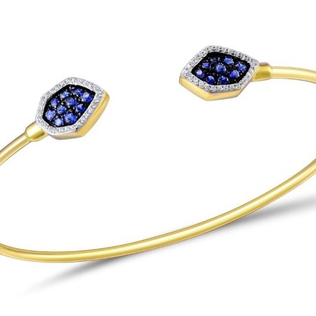 Sterling Silver w/ Yellow Plating Bangle Created Sapphire,White Cubic Zirconia (G309532CRSZSY925)