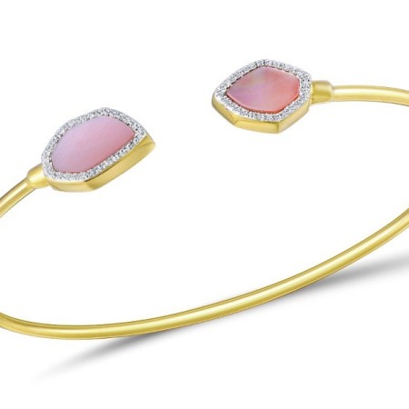 Sterling Silver w/ IONIC YELLOW PLATING Bangle Pink Shell,White Cubic Zirconia (G309534PPZSP925)