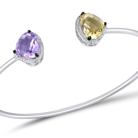 Sterling Silver Bangle Amethyst,Lemon Quartz,White Cubic Zirconia (G309572ALQZSL925)