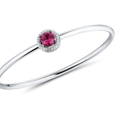 Sterling Silver w/ Black White Plating Bangle Pink Glass,White Cubic Zirconia (G310095PIGZSK925)