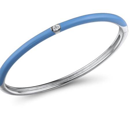 Sterling Silver Bangle Enamel,White Cubic Zirconia (G310105ENA17SL925)