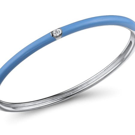 Sterling Silver Bangle Enamel,White Cubic Zirconia (G310105ENA17SL925)