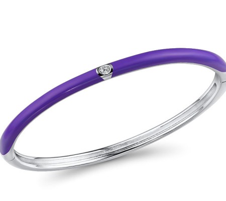 Sterling Silver Bangle Enamel,White Cubic Zirconia (G310105ENA18SL925)