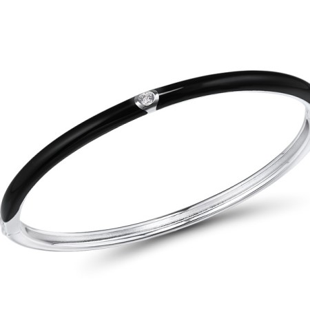 Sterling Silver Bangle Enamel,White Cubic Zirconia (G310105ENW7SL925)