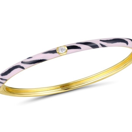 Sterling Silver w/ Yellow Plating Bangle Enamel,White Cubic Zirconia (G310111ENA1SY925)