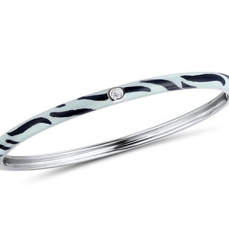 Sterling Silver Bangle Enamel,White Cubic Zirconia (G310111ENA2SL925)